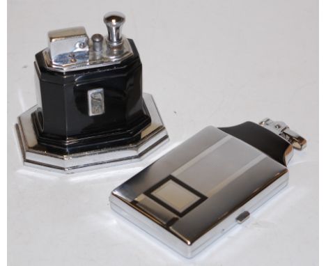 A Ronson Touch-tip US Patent table-top lighter, and a boxed Ronson combination lighter/cigarette case