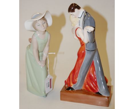 A Royal Worcester figure Art Deco The Dancers, limited edition No. 149/500 together with a Lladro figure of a girl (2)   Cond