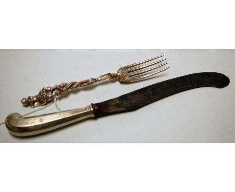 A 19th century knife having steel blade and white metal pistol grip handle together with one other 19th century continental w