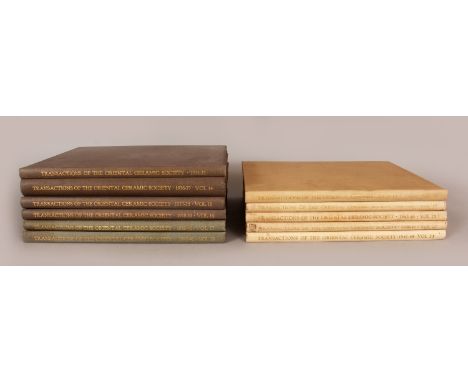 A GROUP OF ELEVEN VOLUMES OF TRANSACTIONS OF THE ORIENTAL CERAMIC SOCIETY, from the 1930's and 40's, cloth bound. (11)