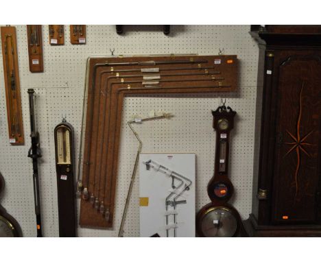Six various mounted diagonal barometer tubes, with mercury; together with four mahogany cases for diagonal barometers