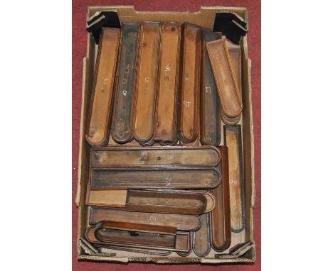 A collection of principally mahogany finished and unfinished thermometer boxes