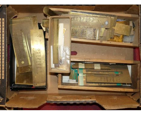A collection of principally brass barometer scales, some annotated for the weather, etc