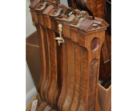 A selection of mahogany barometer cases (faded), being architectural tops and four dials, with 8" main dials (8)