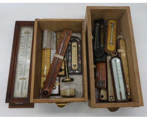 Assorted thermometers to include ceramic backed example, one in agate and polished marbles, some in glazed cases with ivorine