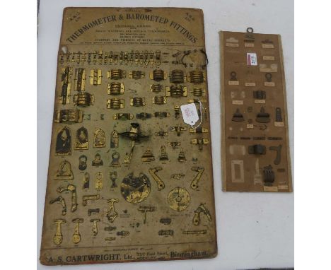 AS Cartwright Ltd of Hockley, Birmingham, display board showing thermometer and barometer brass fittings, early 20th century,