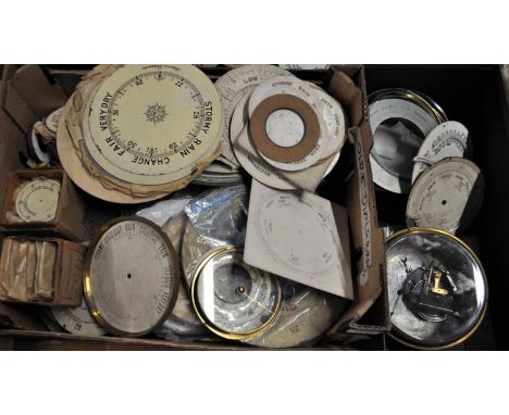 Various aneroid barometer dials to include card and aluminium examples