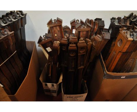 A good selection of mahogany stick barometer cases (only), to include some with square tops and of architectural outline, hyg