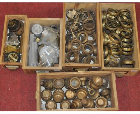 A collection of brass marine barometer components to include rings, gimbals, etc