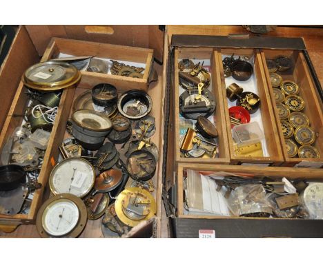 Assorted aneroid barometer dials, components, part movements, etc