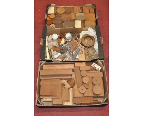 Assorted timber for barometer making to include mahogany blocks for base circles, thermo box circles etc