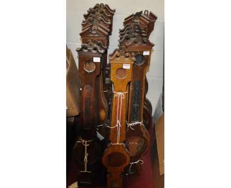 A selection of inlaid mahogany and satinwood wheel barometer cases, some of narrow size for 5" and 6" dials (20)