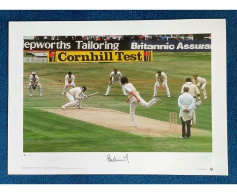 Bob Willis signed 22x16 Great Sporting Moments Big Blue Tube colour print. Bob Willis takes 8 wickets for 43 to bring the Ash