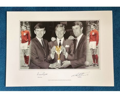 Martin Peters and Geoff Hurst 22x16 montage print England two 1966 world cup final goalscorers hold the Jules Rimet Trophy wi