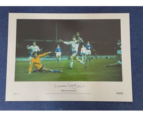 Malcom Macdonald signed 22x16 colour print 1975 European Championship pictured scoring one of his five goals i0n Englands 5 0
