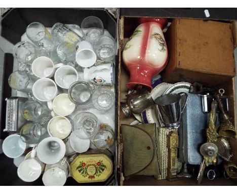 A mixed lot to include ceramics, glassware, brass ware, plated ware, a Wembley Sports camera, a vintage Hotpoint glass sided 