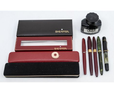 FOUNTAIN PENS. A collection of four vintage Sheaffer fountain pens to include a Triumph with 14k nib, together with one Parke