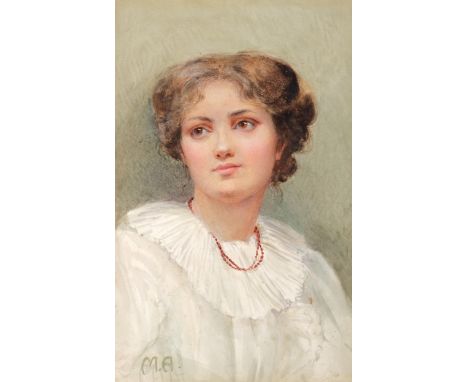 Watercolour, portrait of girl, circa 1910, signed with monogram MA, 28cm x 18cm, unframedVery slight paper discolouration 