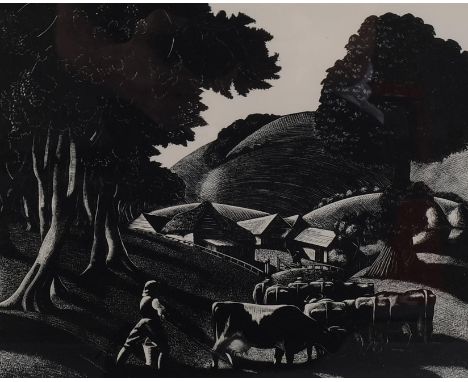 Clare Leighton (1898-1989), wood engraving from the block on paper, July, Cottage Gardens, from The Farmer’s Year, 1933, 20.3