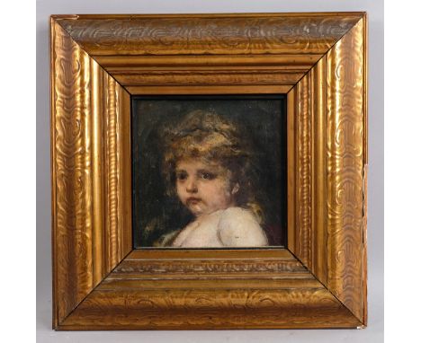 Early 20th century portrait of a child, oil on board, indistinctly signed, 18cm x 18cm, framedGood clean condition, no damage