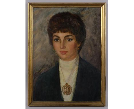 George Henry Mott (1916 - 1993), portrait of a woman, oil on canvas, inscribed verso, 55cm x 40cm, framedGood condition 