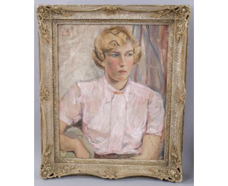 Mid-20th century oil on canvas, portrait of a woman, unsigned, 20" x 16", framed 
