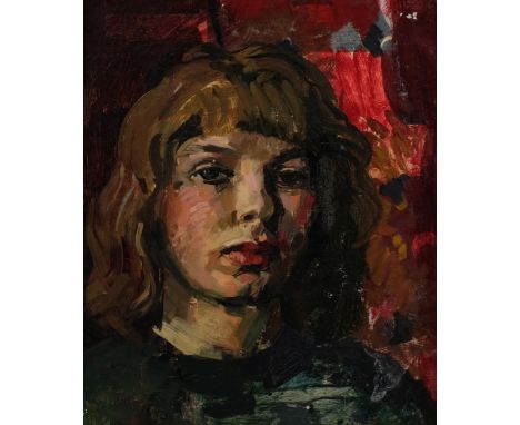 June Cridland, self portrait, oil on board, 36cm x 30cm, framedGood condition 