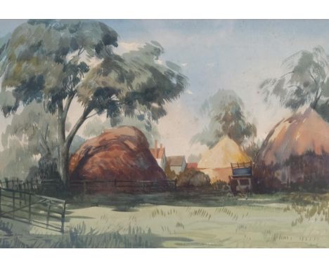 William Dring (1904 - 1990), farm scene, watercolour, signed, 32cm x 47cm, framedSome very light foxing in the sky 