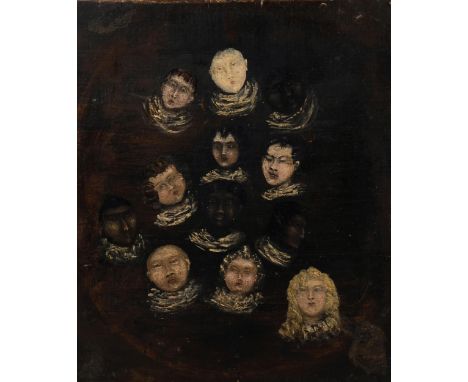 A group of early 19th century portrait studies of children, oil on canvas, unsigned, 36cm x 30cm, unframedCanvas has been lin
