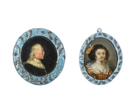 Two portrait miniatures of a lady and gentleman, she inscribed 'Brüffin/ von/ Wittgenftein/ Biraff/ Anthons/ gemahlin' (to th