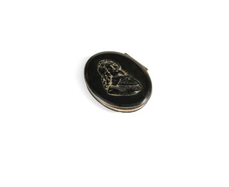 A tortoiseshell oval snuff box, 18th century,the lid moulded with a portrait of King Charles I7.5 x 6cmProvenance: Property o