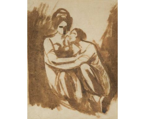 George Romney, RA (British, 1734-1802)A study of two seated women, a sketch for The Milner Sisterspencil and brown wash on pa