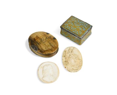 A bone medallion carved with the profile of a man, early 19th century,together with another carved with Britannia; an 18th ce