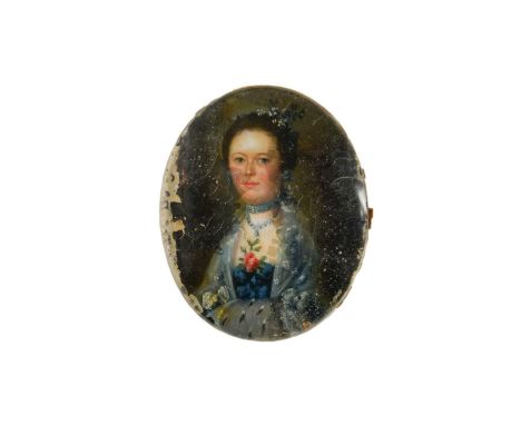 Portrait miniature of a noblewoman, half length, in a blue dress, with an ermine muff oil on canvas5 x 4cmProvenance: Propert