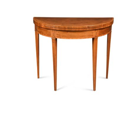 A George III mahogany and cross-banded card table,with fold over top, contemporary label to the underside 'George Speer at th