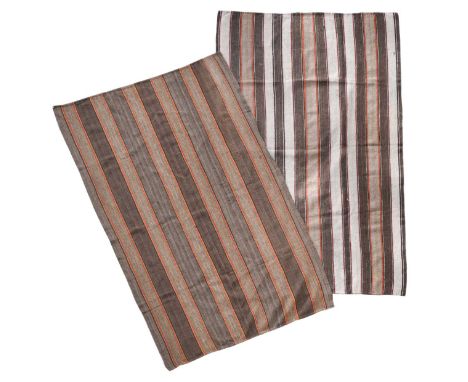 Two yak wool striped blankets, Tarap Valley, Upper Dolpo Region, North Central Nepal, early 20th cenwoven on backstrap loom i