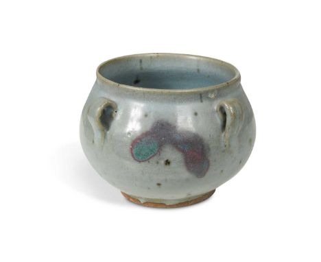 A Chinese purple splashed Junyao jar, Song-Yuan Dynasty (960AD-1368AD),the narrow neck with four loop shoulder lugs, covered 