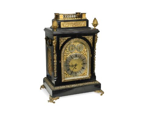 An imposing Victorian chiming table clock,the ebonised and gilt metal mounted case with arched dial marked 'Bristol Goldsmith