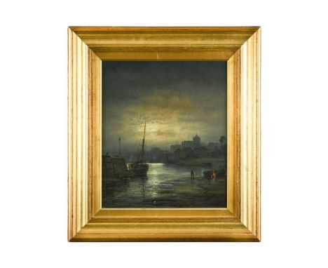George William Thornley (French, 1857-1935)Moonlit harbour scene with a town in the distancesigned 'Thornley' (lower right)oi