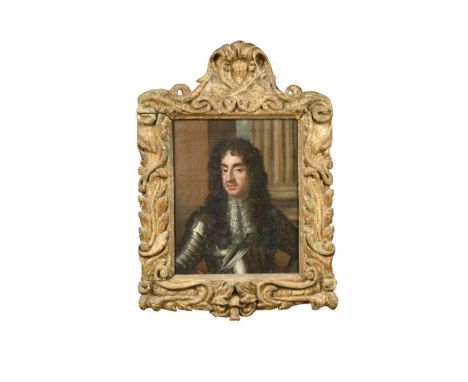After Sir Peter LelyPortrait of King Charles II (1630-1685) in armour, standing by a columnoil on canvas laid to board24 x 20