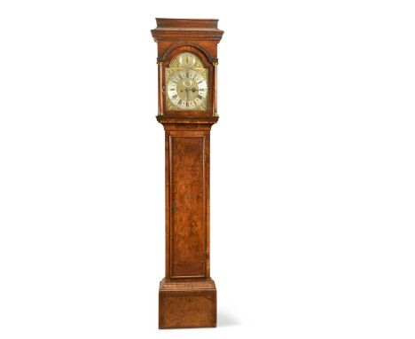 A George II walnut longcase clock,the rectangular hood with 12inch brass and silvered dial signed to an oval plaque 'John Pyk