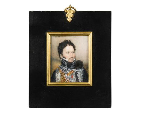 Portrait miniature of an officer of the 15th Hussarssigned 'by J Drummond/1823 / this size 5 Guineas' (on the reverse of the 