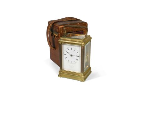 A French brass carriage clock, 19th century,the backplate engraved 'Repasse par Leroy &amp; fils... Palais Royal Paris' numbe