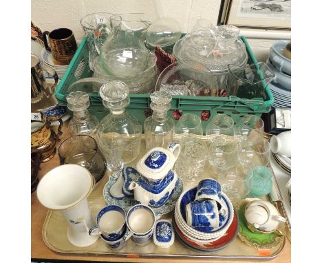 ASSORTED GLASSWARE & CERAMICS, including Royal Worcester vase, Copeland coffee pot, etc (2 trays) 