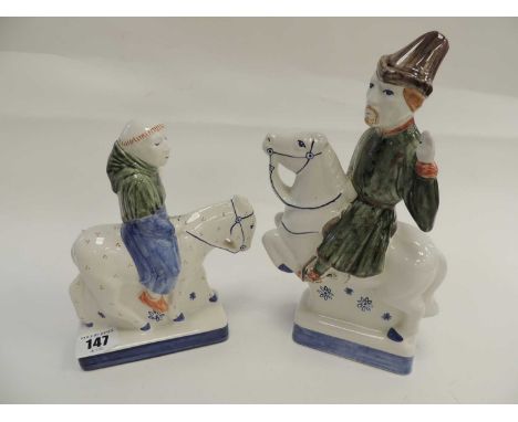 TWO RYE POTTERY MODELS OF CHAUCER -STYLE CHARACTER HORSE RIDERSProvenance: private collection Cheshire