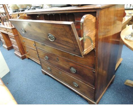 VICTORIAN MAHOGANY SECRETAIRE CHEST, with fitted top drawer, 105 (h) x 107 (w) x 57cms (d)