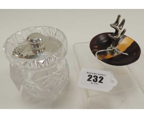SILVER & TORTOISESHELL RING TREE, London 1915, and a silver-lidded cut-glass preserve jar, Birmingham 1921 (2)Provenance: pri