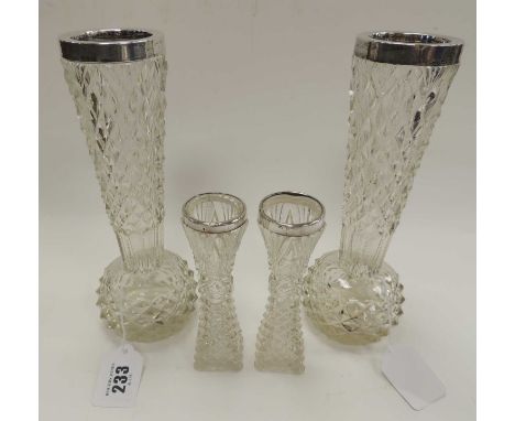 TWO PAIRS OF SILVER MOUNTED CUT GLASS VASES, Birmingham 1899 and 1905 (4) 