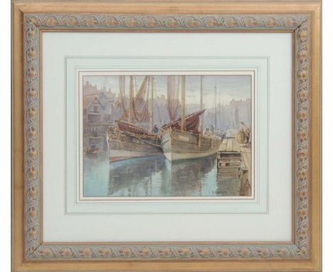 ARTHUR MEYRICK (Exhib. 1903-14), Montrose fishing boats in Whitby, watercolour, signed and dated 1919, inscribed to a label v