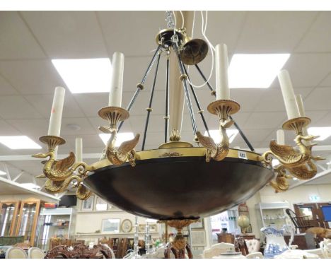 FRENCH EMPIRE STYLE BRASS TWELVE-LIGHT PLAFONNIER, 103cms (diam.), minimum drop 110cms Provenance: The Cornelia Bayley Collec